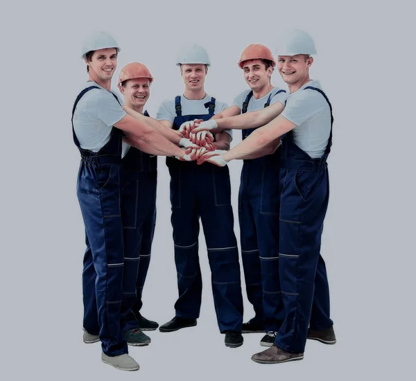 Daire üst görünümünde duran işçilerin büyük grup — Stok fotoğraf