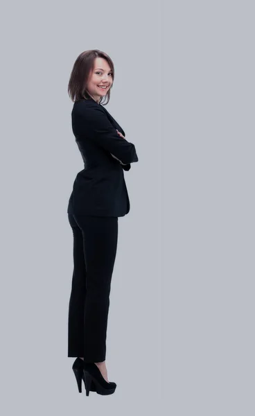 Full-length profile of businesswoman looking on camera, isolated — Stock Photo, Image