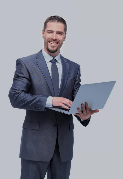 Homem de negócios com laptop — Fotografia de Stock