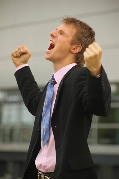 Excited businessman clenched fists, concept winner of success — Stock Photo, Image