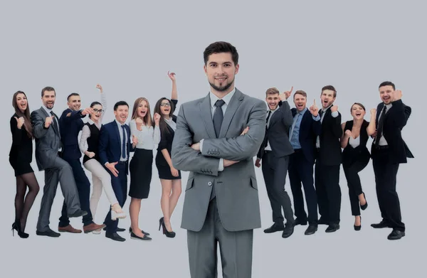 Šťastný úspěšný obchodní tým izolované na bílém pozadí — Stock fotografie
