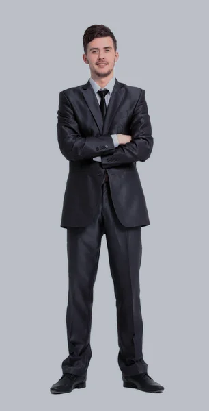 Full body portrait of happy smiling business man, isolated on white background — Stock Photo, Image
