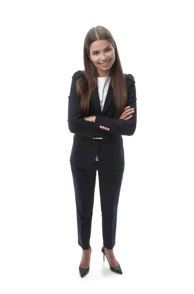 In piena crescita. donna d'affari sorridente in piedi — Foto Stock