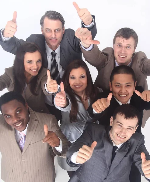 Team aziendale multiculturale con pollici in su — Foto Stock