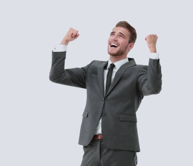 Şanslı yakışıklı işadamı kutluyor. Kazanan gülen adam
