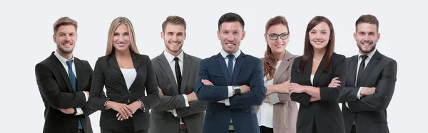 Ομάδα χαμογελαστών επιχειρηματιών. Απομονωμένα σε λευκό φόντο — Φωτογραφία Αρχείου