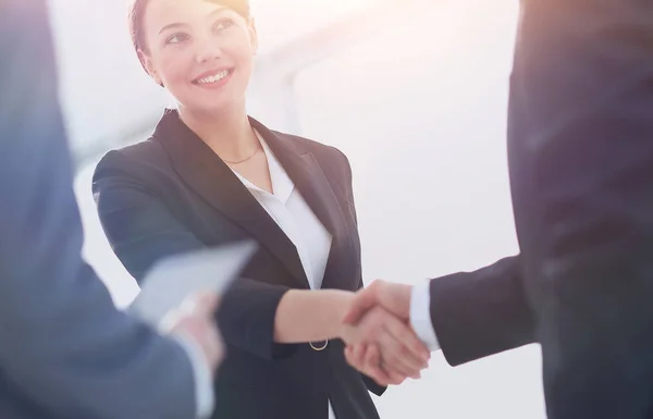 Two professional business people shaking hands — Stock Photo, Image
