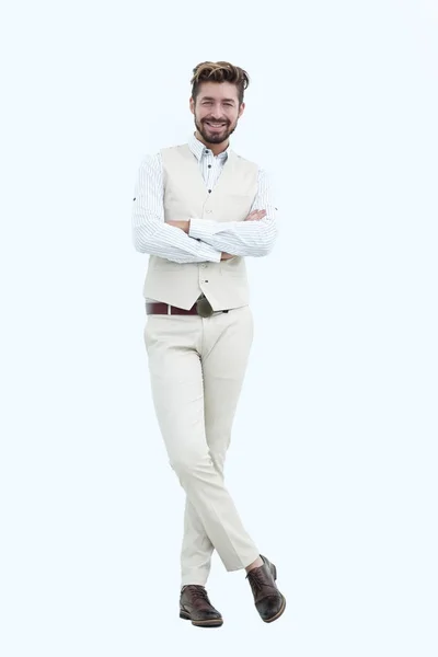 Full length portrait of stylish man with crossed hands — Stock Photo, Image