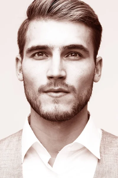 Close up portrait of an elegant handsome man in suit — Stock Photo, Image