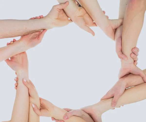 Concept of the teams success : the hands of members of the busi — Stock Photo, Image