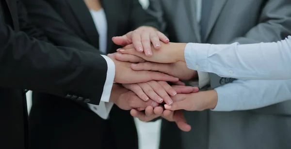 Business people in suits making pie of their hands — Stock Photo, Image