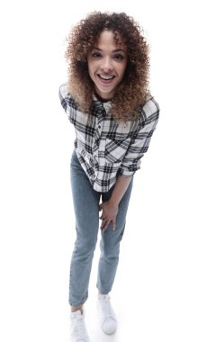 ekose gömlekli şık genç kadının Üstten Görünüm