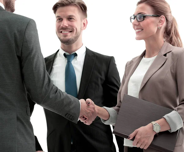 Business people shake hands during a meeting — Stock fotografie