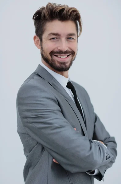 Close up portrait of a smiling handsome business man  over white — Stock Photo, Image