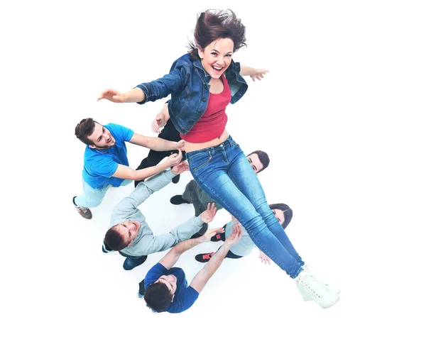 Group of young people congratulating each other — Stock Photo, Image