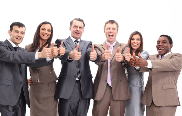 Equipe de negócios bem sucedida com polegares para cima — Fotografia de Stock