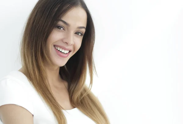 Feliz mujer de negocios sonriendo - aislado sobre un fondo blanco — Foto de Stock