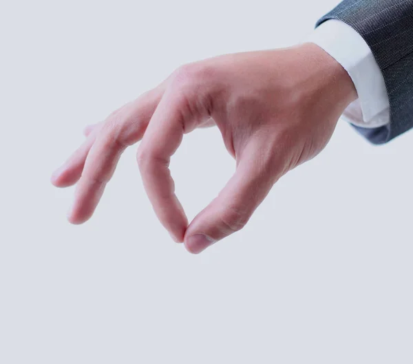 Zakelijke man hand hebt iets geïsoleerd op een witte CHTERGRO — Stockfoto
