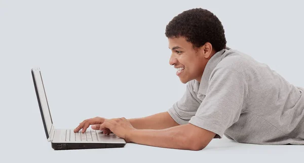 Happy man working on laptop — Stock Photo, Image