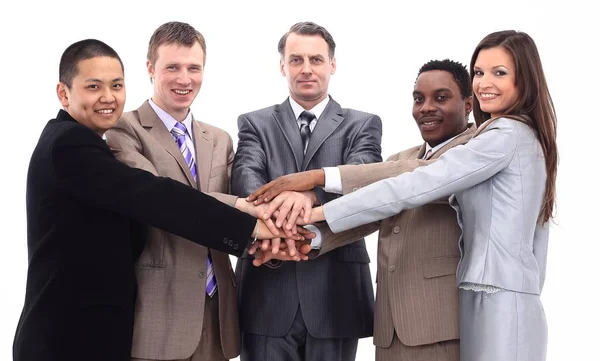 Business team met de handen in elkaar gevouwen — Stockfoto