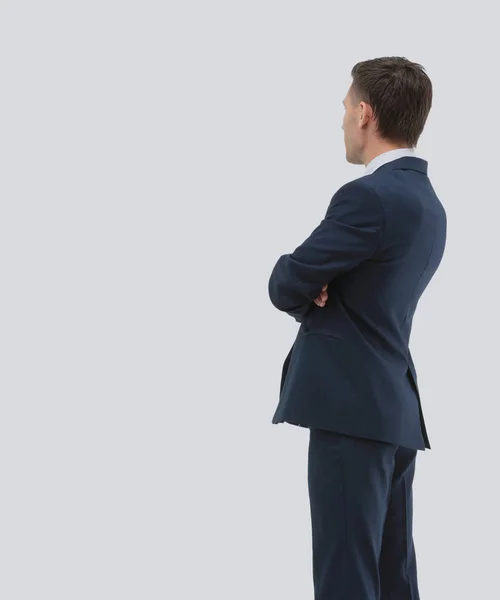 Side view of a smiling businessman, On white background — Stock Photo, Image