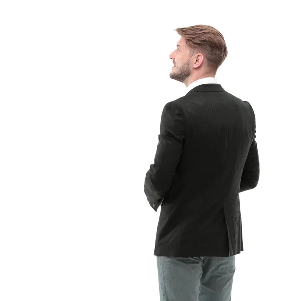 Hombre de negocios mirando algo aislado sobre fondo blanco —  Fotos de Stock