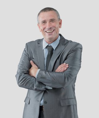 gri takım elbise içinde başarılı mutlu işadamı portresi