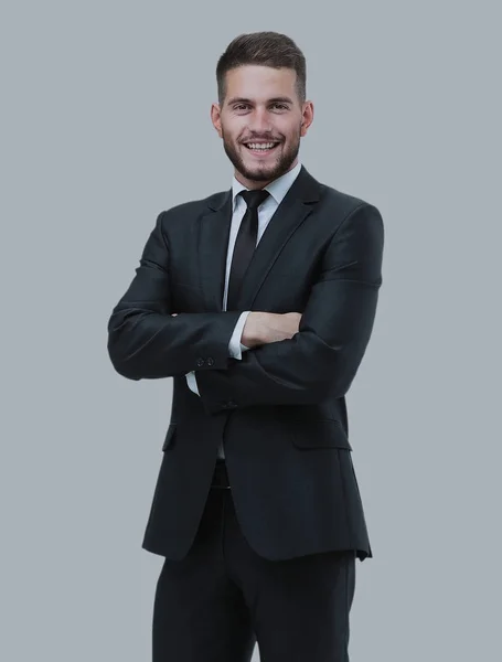 Porträt eines lächelnden Geschäftsmannes. isoliert auf grau — Stockfoto