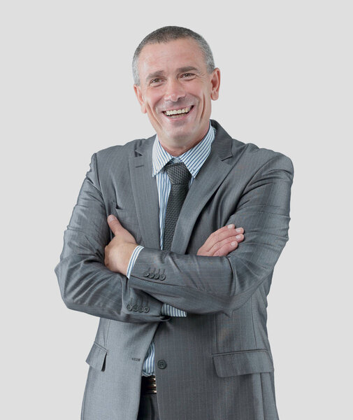 portrait of successful happy businessman in a gray business suit