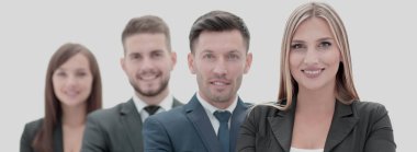 Takım başarılı ve kendine güvenen insan üzerinde beyaz bir backgr poz