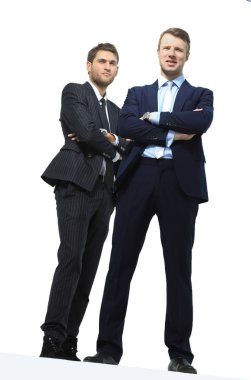 Beyaz arka plan üzerinde izole ayakta, tam growth.two iş ortakları.