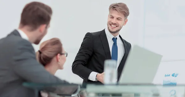 Successful business presentation of a man at the office — Stock Photo, Image