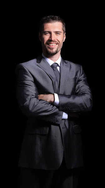 Nahaufnahme Porträt eines Geschäftsmannes auf schwarzem Hintergrund — Stockfoto