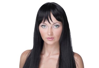 Güzel bir kadın yüzü temiz ten - gri izole ile