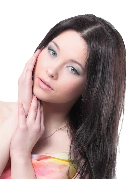 Retrato de mujer joven Aislado en blanco. — Foto de Stock