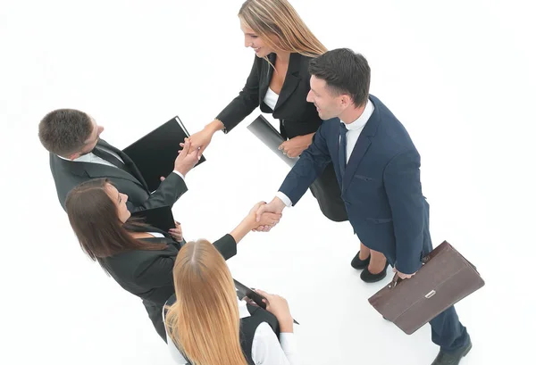 Blick von oben auf die Geschäftspartner per Handschlag. — Stockfoto