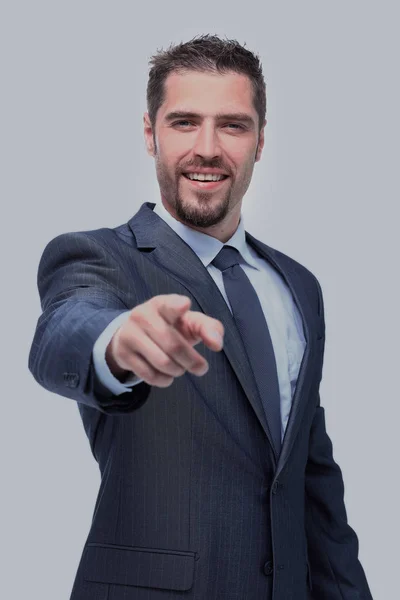 Homem de negócios apontando a mão para cima — Fotografia de Stock