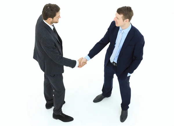In vollem Wuch.Handschlag, Geschäftspartner, isoliert auf weißem Hintergrund. — Stockfoto