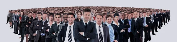 En grupp leende affärsmän. Affärsman och kvinnligt team. — Stockfoto