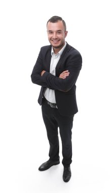 tam büyüme. Kameraya bakarak emin iş adamı