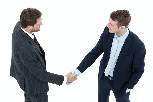 Em pleno growth.handshake, parceiros de negócios, isolado em fundo branco . — Fotografia de Stock