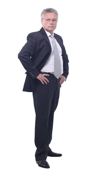Сірошерстий бізнесмен посміхається ізольовано на білому тлі . — стокове фото