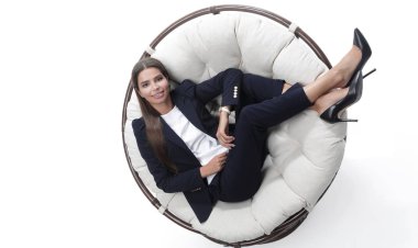 düşünme, yuvarlak bir sandalyede oturuyor iş kadını