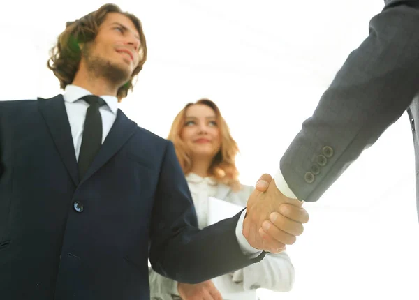 Foto de aperto de mão de dois empresários felizes — Fotografia de Stock