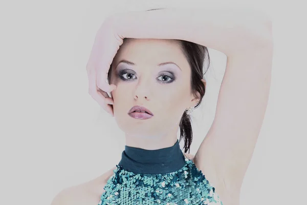 Closeup.stylish chica joven en un sombrero aislado en blanco — Foto de Stock