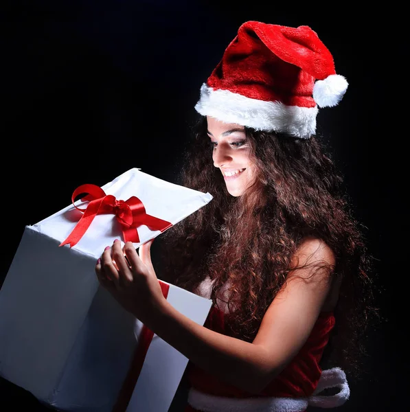 Vánoční žena s dárky box — Stock fotografie