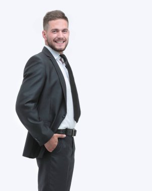 Kameraya bakarak yan view.smiling iş adamı