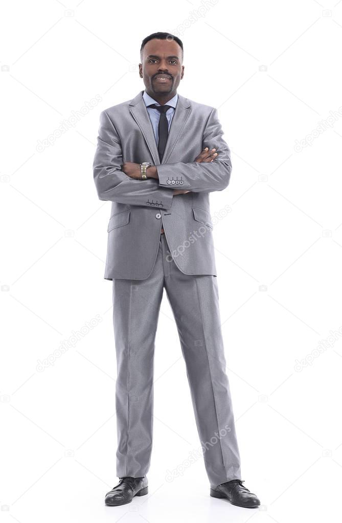African man folding his arms shot on an isolated background