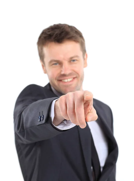 Successful businessman pointing forward. — Stock Photo, Image