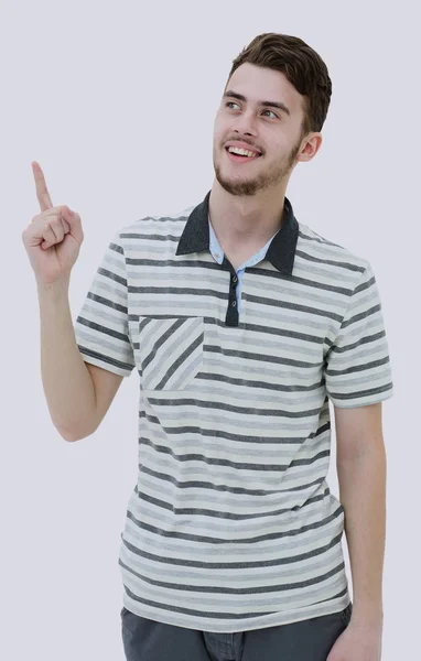 Young man pointing at something with his finger — Stock Photo, Image